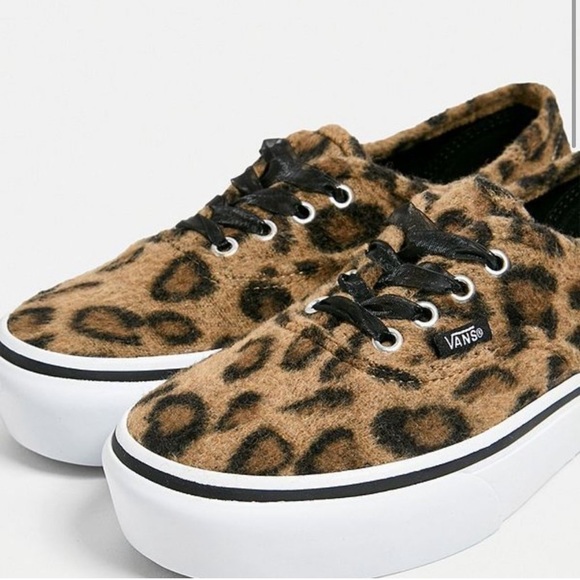 Vans Shoes - VANS fuzzy leopard platform 2.0 sneakers shoes cheetah animal print brown 9 cute